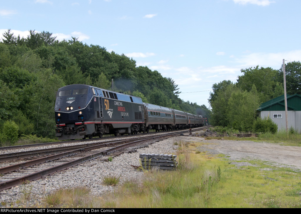 AMTK 100 Leads Amtrak 684 at Wells